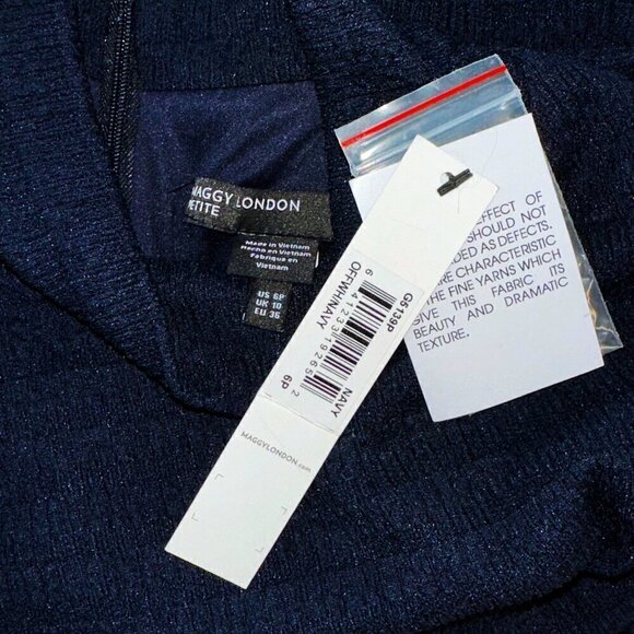 Maggy London Navy Mock Neck Crinkle Seersucker Knit Midi Dress NWT New 6P Petite - Picture 6 of 6